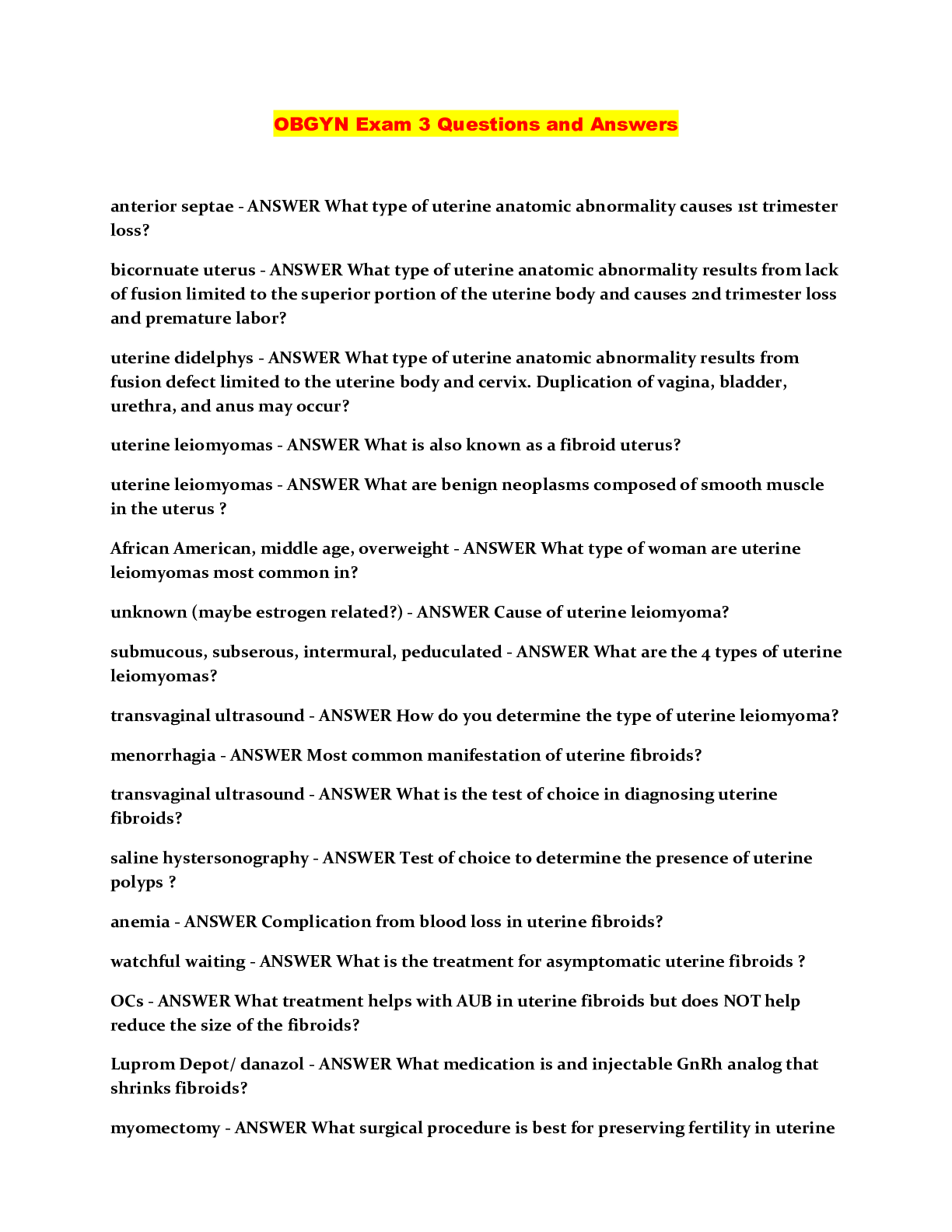Preview image for OBGYN Exam 3 Questions and Answers